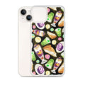 Colorful Filipino Dessert iPhone® Clear Case featuring ube rolls and halo-halo, perfect for sweet-tooth lovers!