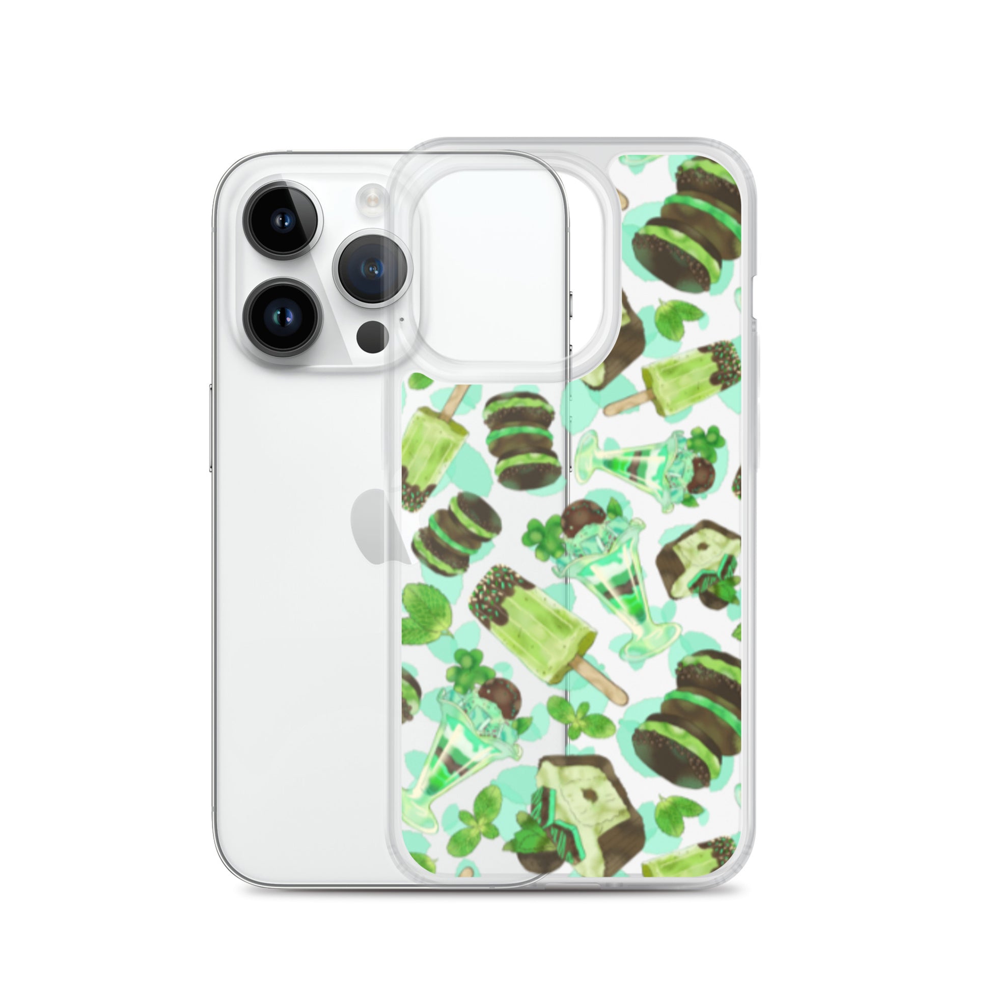 Choco Mint iPhone® Clear Case featuring a fun design, offering scratch protection and easy access to ports.