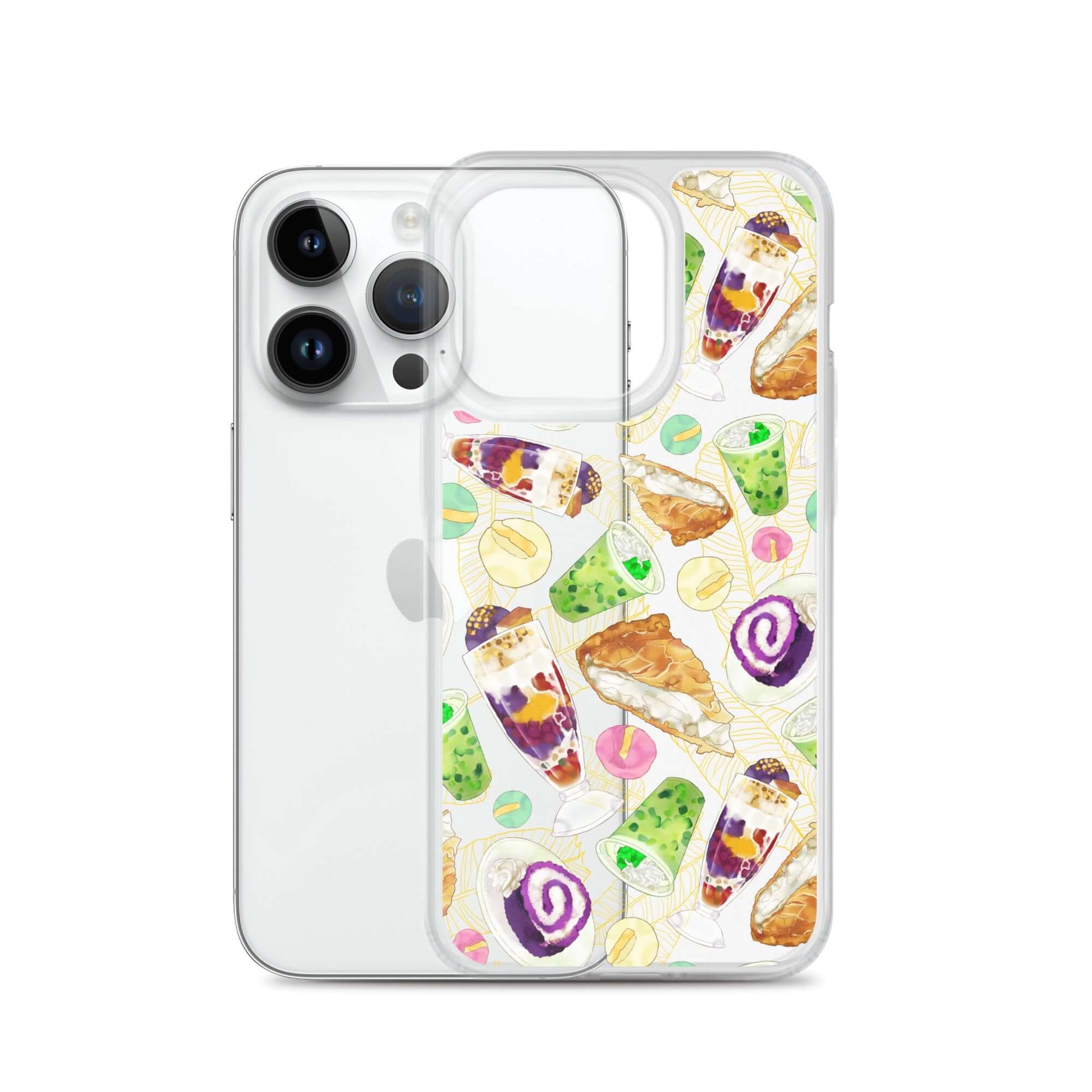 Stylish Filipino Dessert iPhone® Clear Case features vibrant ube rolls and halo-halo for a sweet touch on your phone.