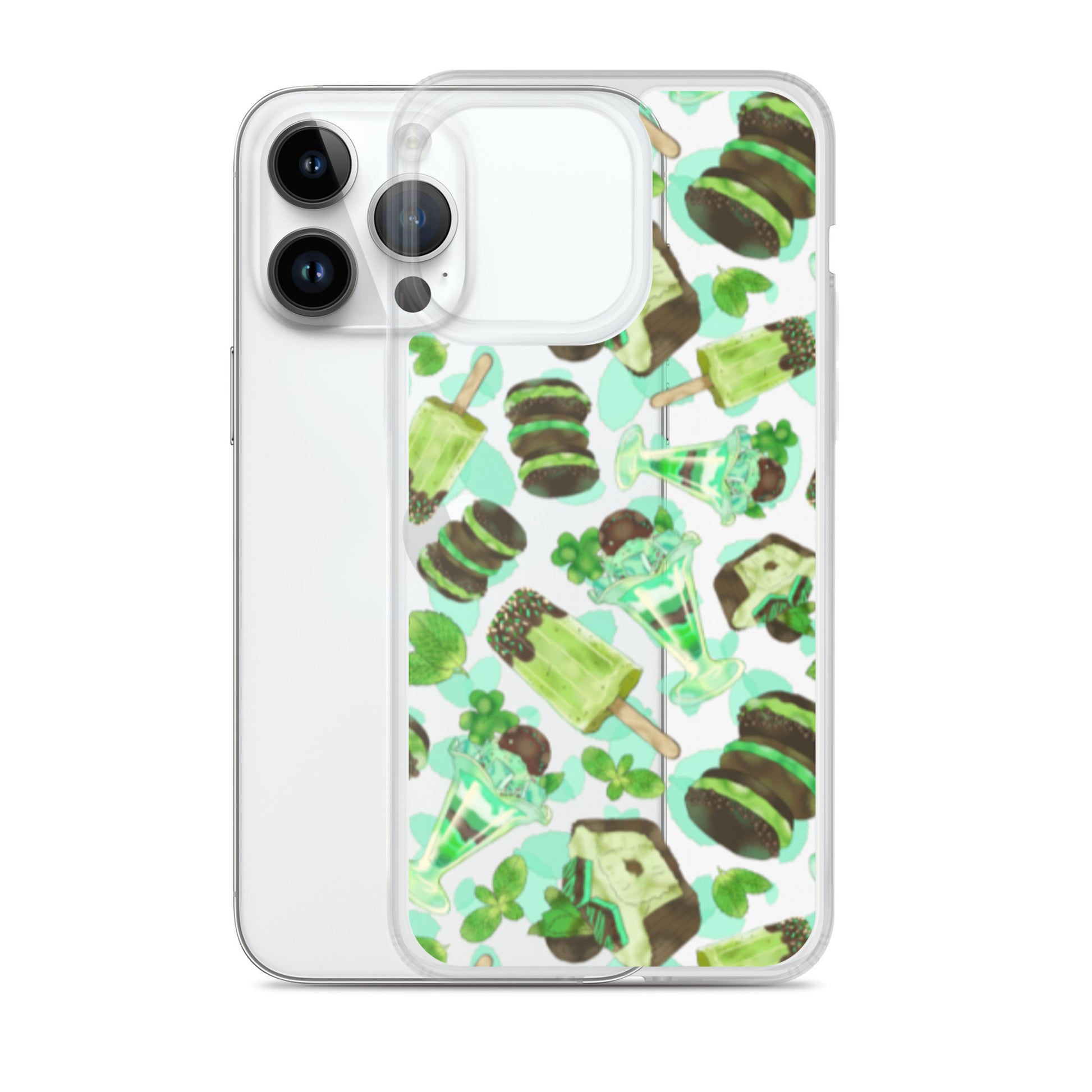 Stylish Choco Mint iPhone® Clear Case with flexible sides, protecting against scratches and dirt—perfect for daily use.