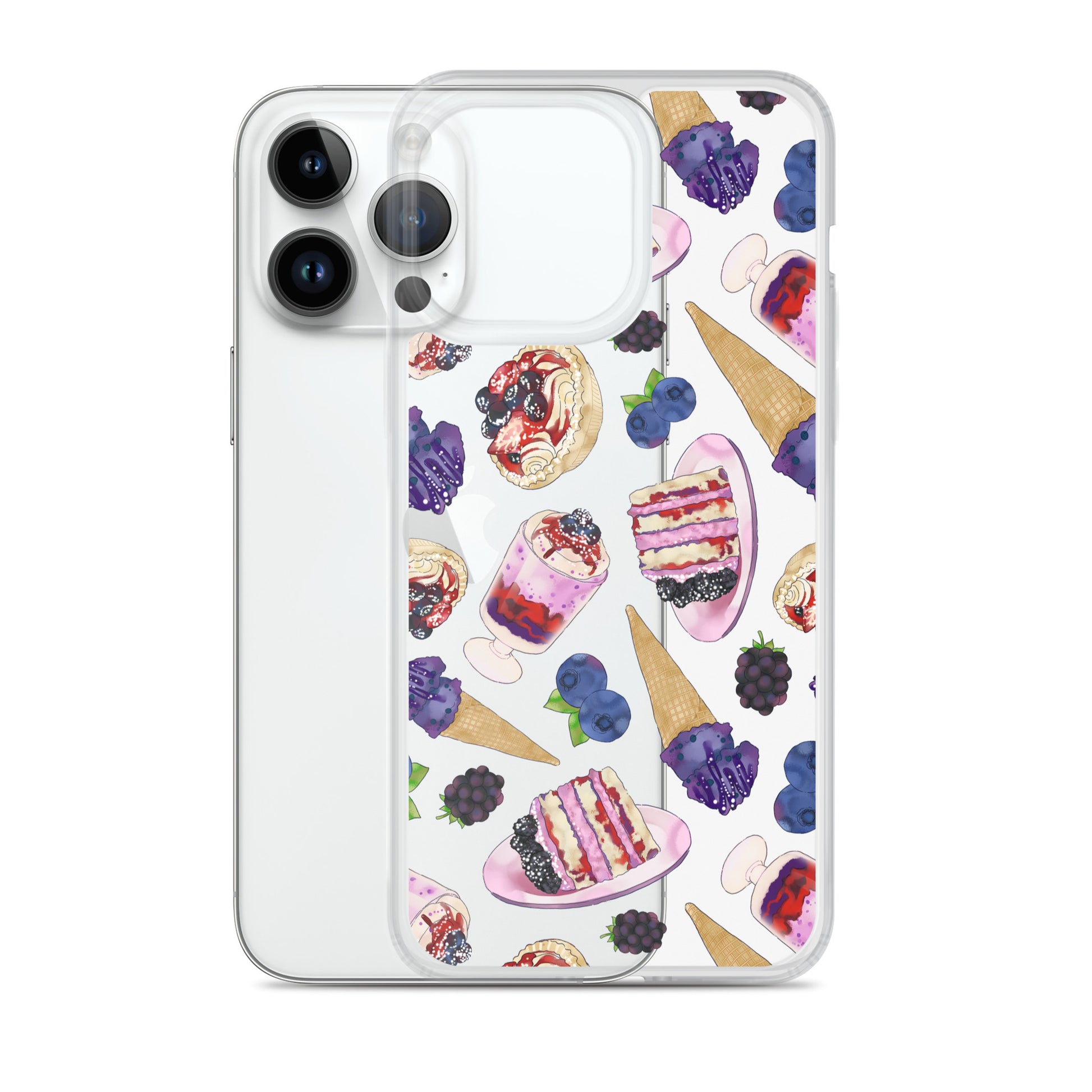 Berry iPhone® Clear Case featuring a fun dessert design, offers protection from scratches and easy access to ports.