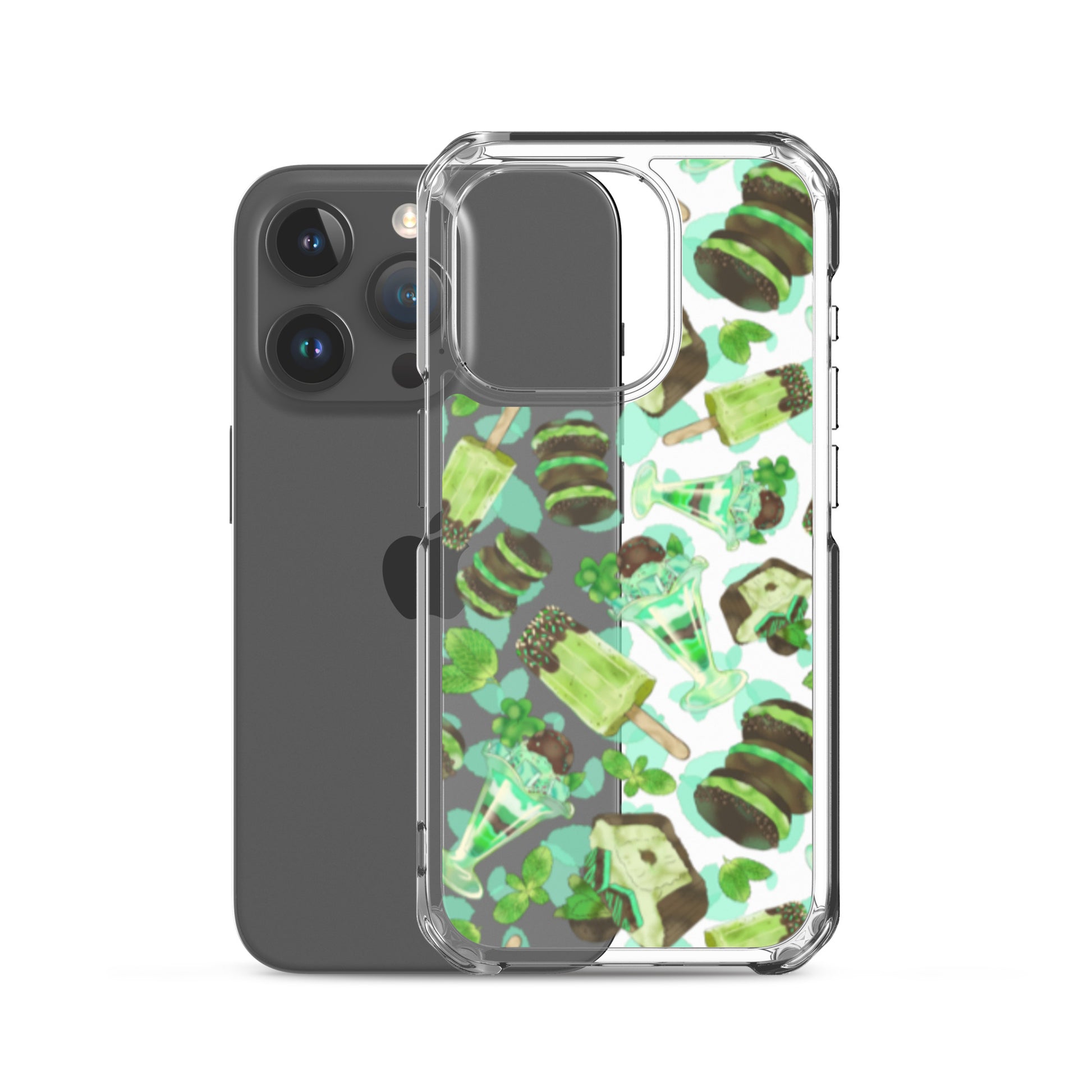 Choco Mint iPhone® Clear Case featuring a sleek design, protects against scratches and dirt, perfect for everyday use.