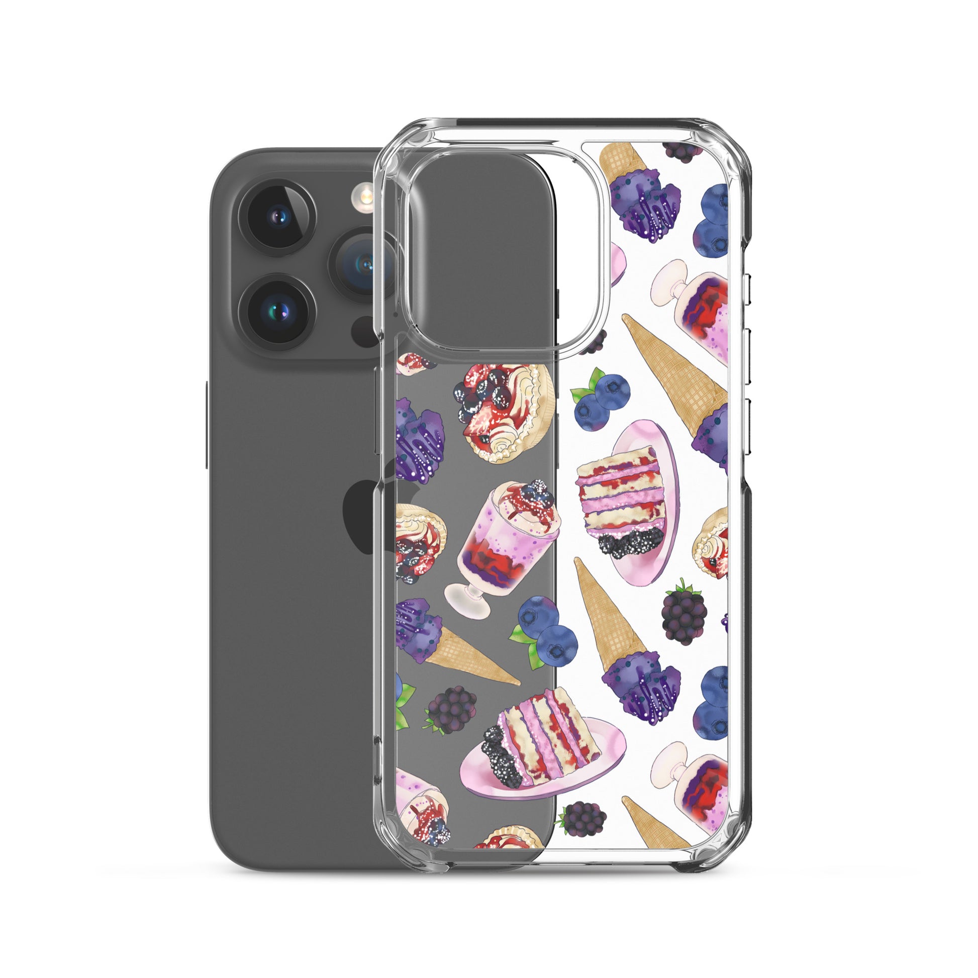 Stylish Berry iPhone® Clear Case protects against scratches and dirt, featuring a durable polycarbonate back.