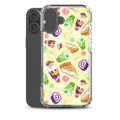 Stylish Filipino Dessert iPhone® Clear Case featuring colorful ube rolls and halo-halo for sweet phone protection.
