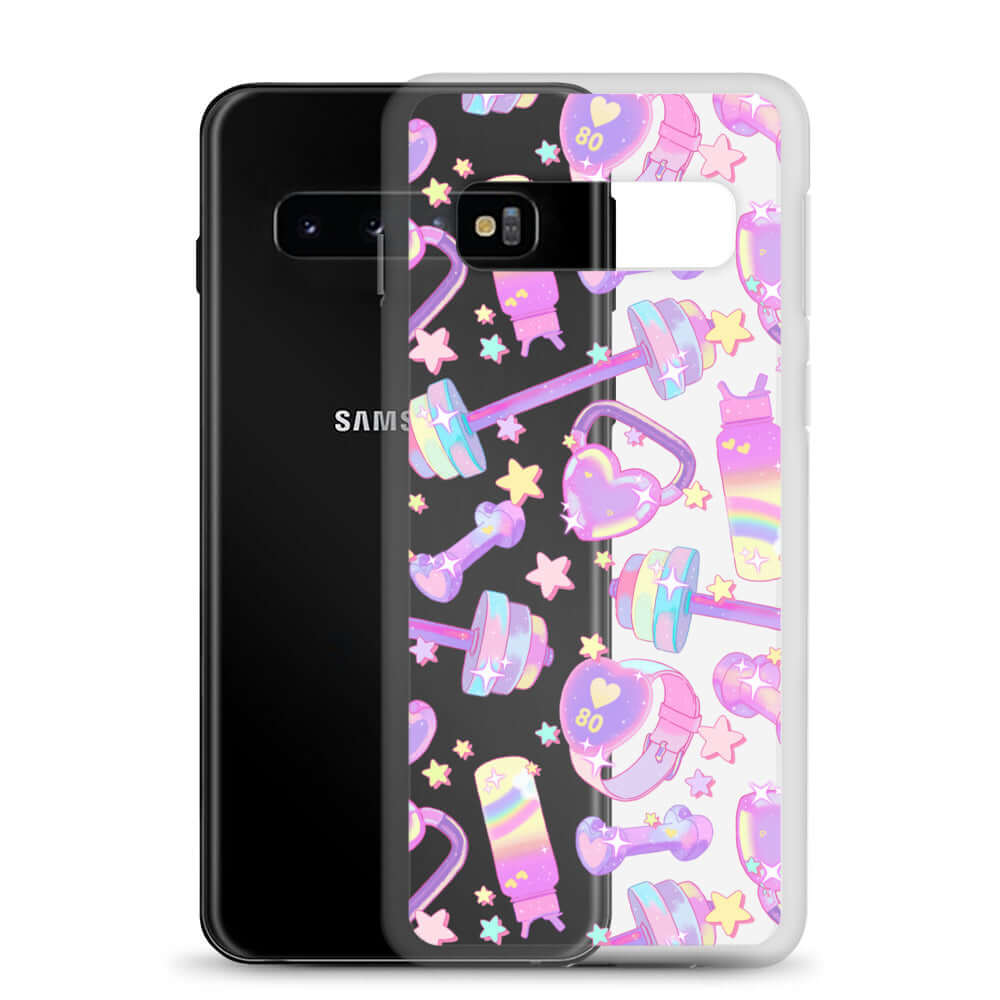 Sleek Glitter Gains Samsung® Clear Case features a solid back and flexible sides for ultimate phone protection.