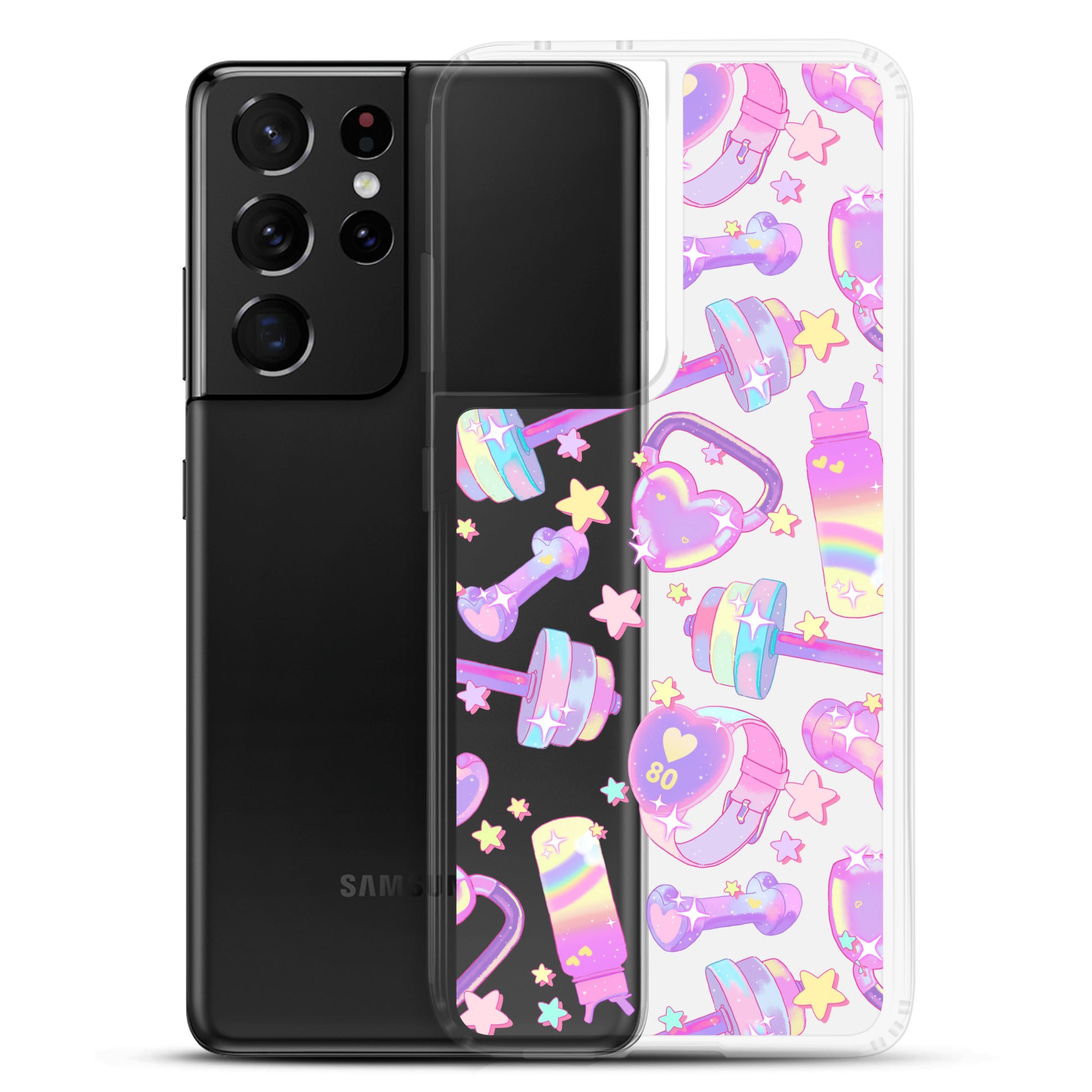 Protect your phone stylishly with the Glitter Gains Samsung® Clear Case, featuring a vibrant design and durable protection.