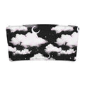 Cloudy Sky Bandeau Bikini Top with soft black fabric featuring clouds and crescent moons, perfect for lounging or tanning.