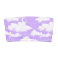 Cloudy Sky bandeau bikini top with a dreamy lavender and white cloud pattern, perfect for summer lounging.