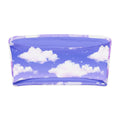 Cloudy Sky bandeau bikini top in soft purple fabric with white cloud print, perfect for tanning and lounging.