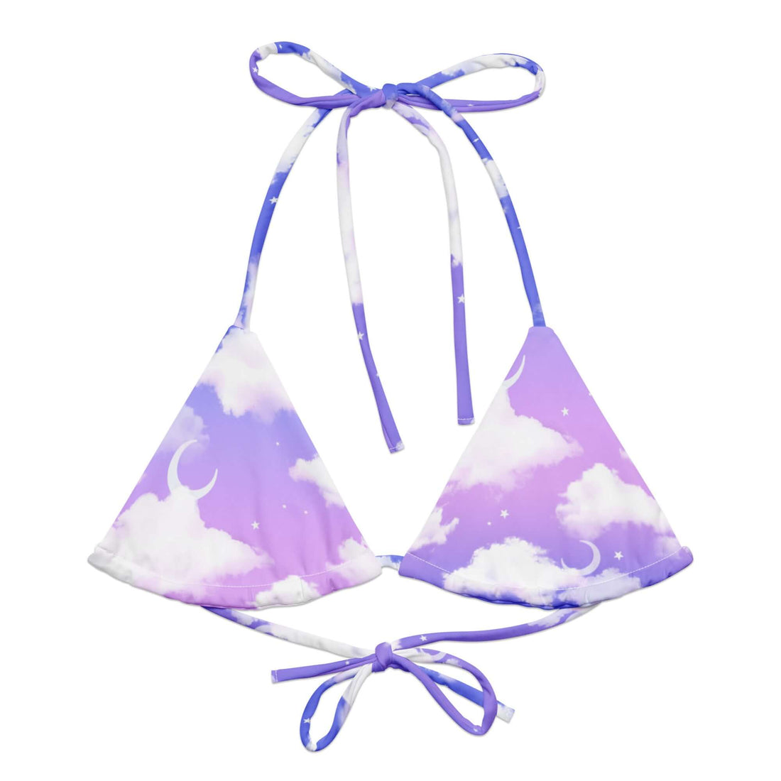 Shop the Cloudy Sky Padded String Bikini Top, featuring eco-friendly fabric and stylish, adjustable straps for summer fun.