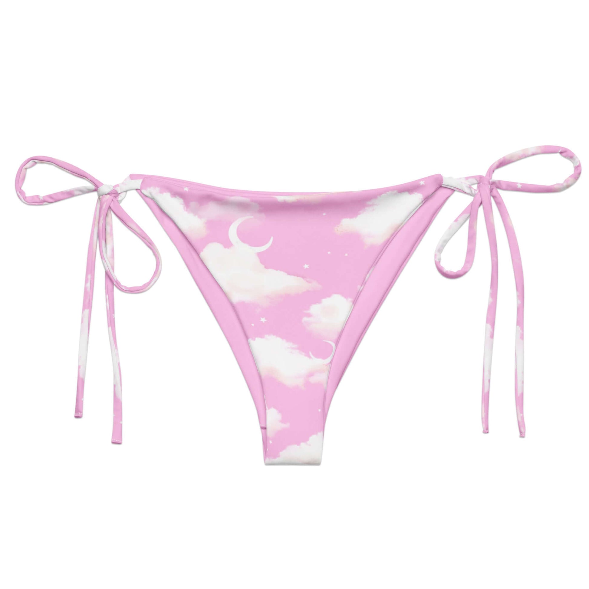 Soft and stylish, the Cloudy Sky String Bikini Bottom features a pastel cloud design perfect for summer poolside lounging.