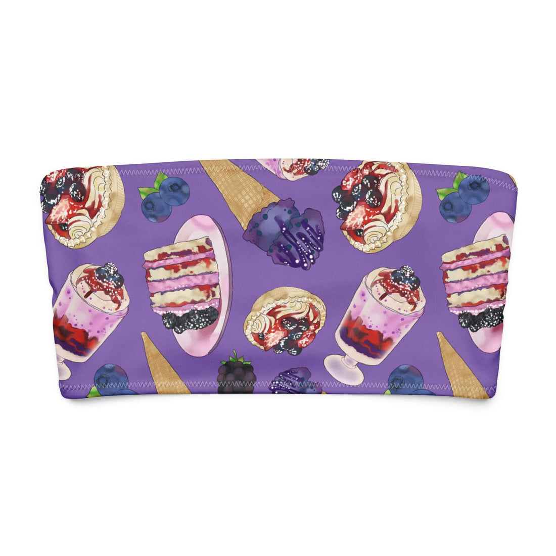 Colorful berry-themed print featuring desserts on a purple background, perfect for summer vibes.