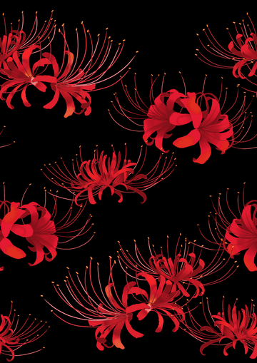 Vibrant red flowers on a black background, showcasing a beautiful floral pattern for home decor or textiles.