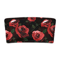 Enchanted Rose Bandeau Bikini Top featuring a vibrant rose pattern on a dark background, perfect for stylish summer lounging.