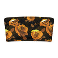 Enchanted Rose bandeau bikini top featuring vibrant orange roses on a black background, perfect for stylish sunbathing.