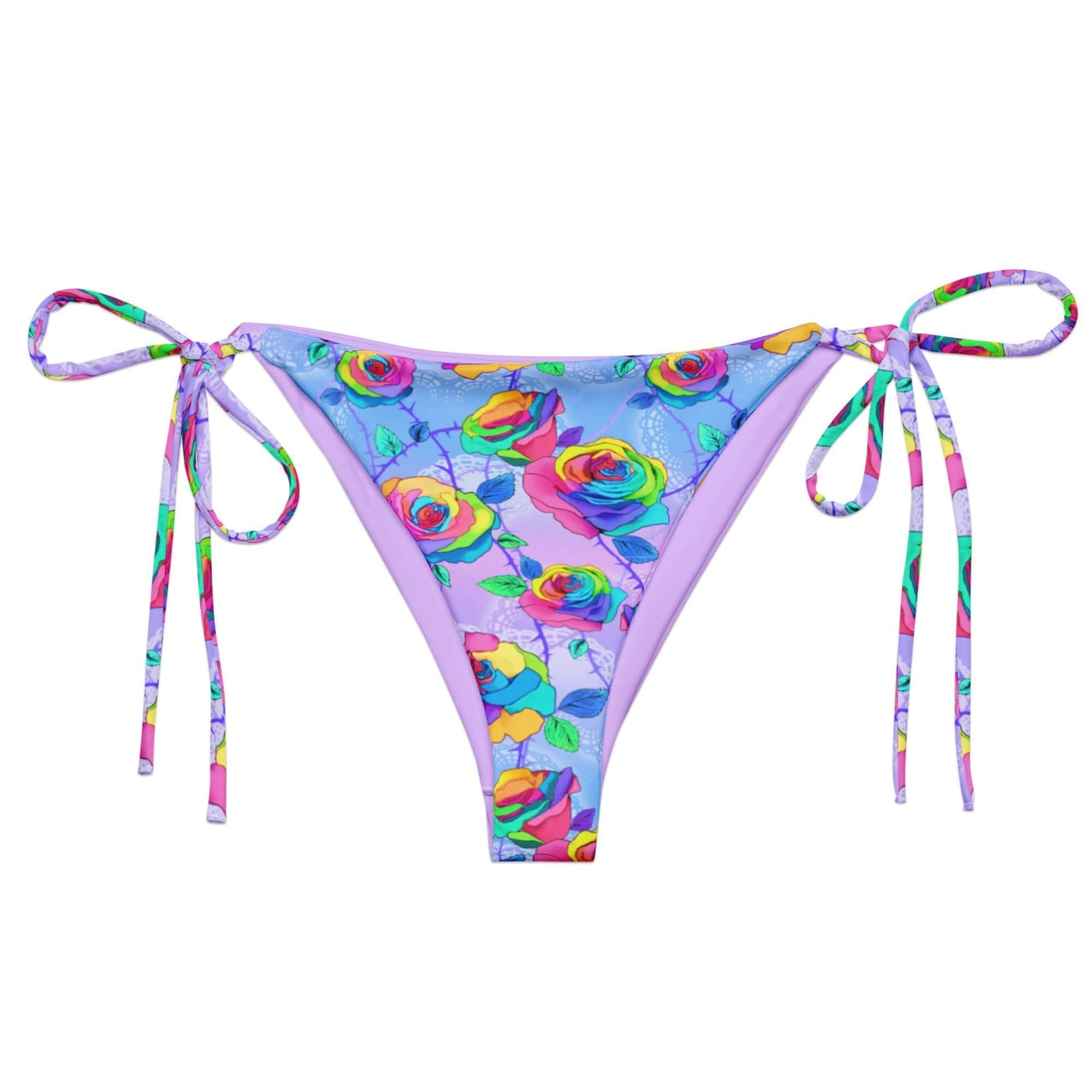 Bright and stylish Enchanted Rose String Bikini Bottom, perfect for poolside relaxation this summer.