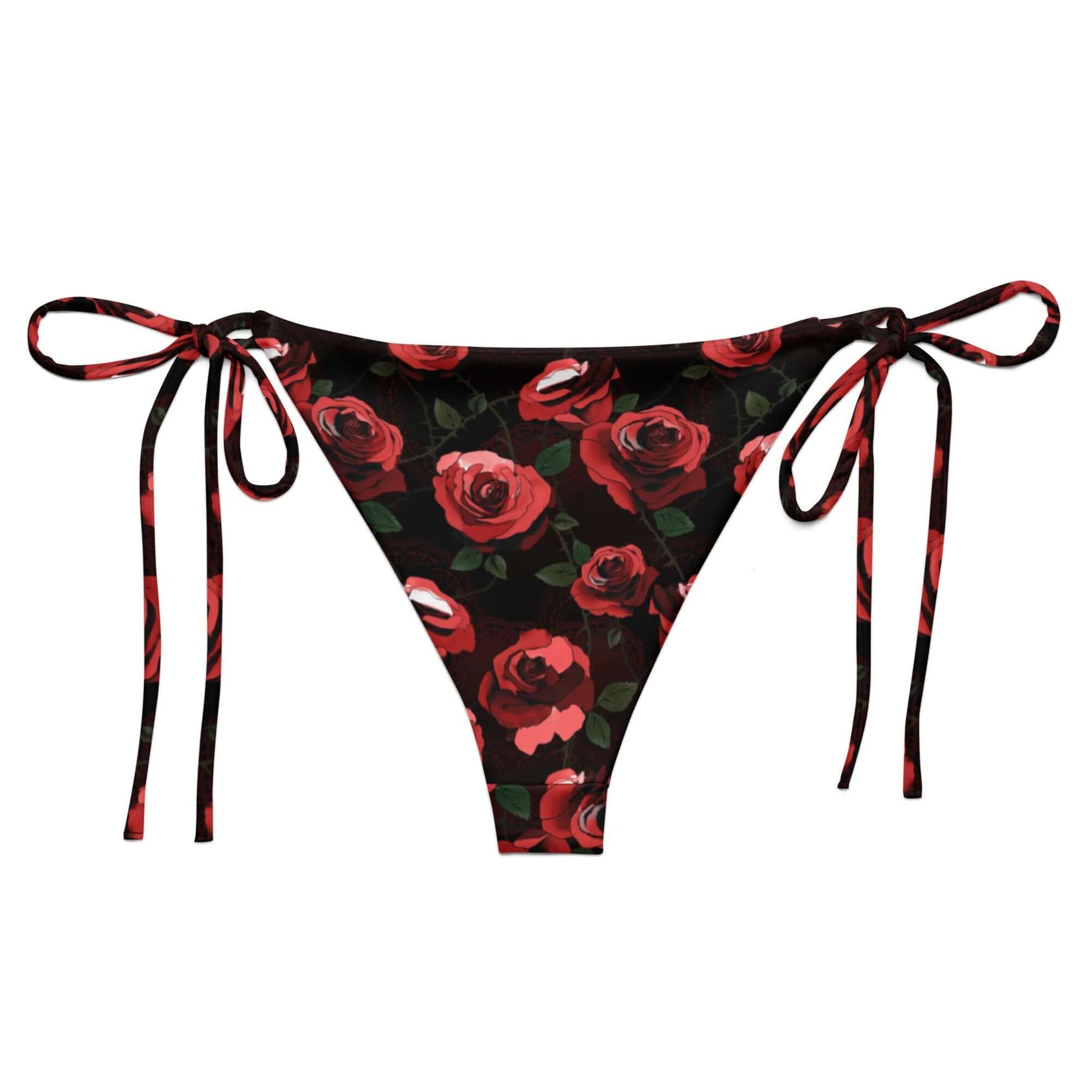 Stylish Enchanted Rose String Bikini Bottom features adjustable ties and a floral design, perfect for summer poolside relaxation.