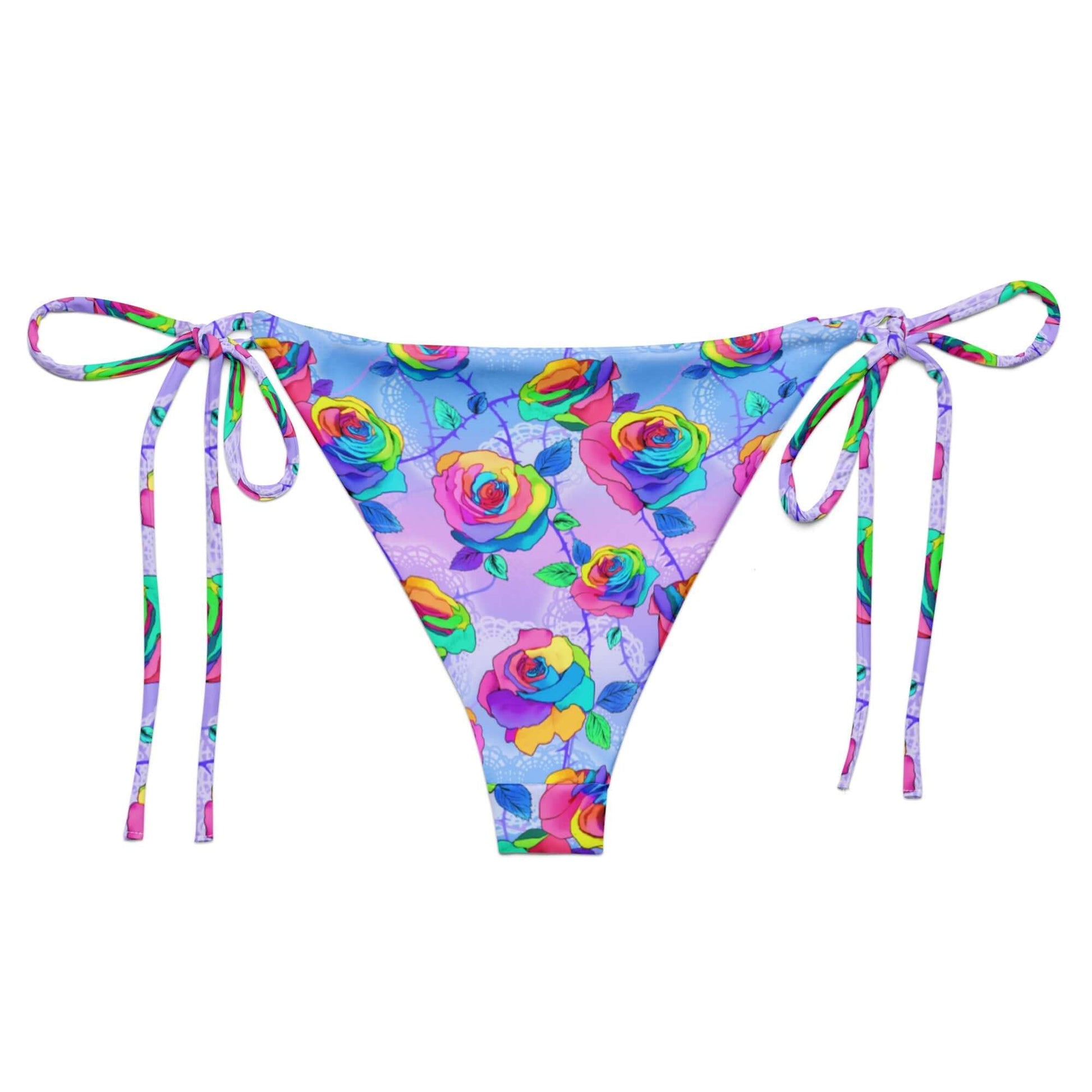 Bright and colorful Enchanted Rose String Bikini Bottom, perfect for sunbathing and poolside relaxation this summer.