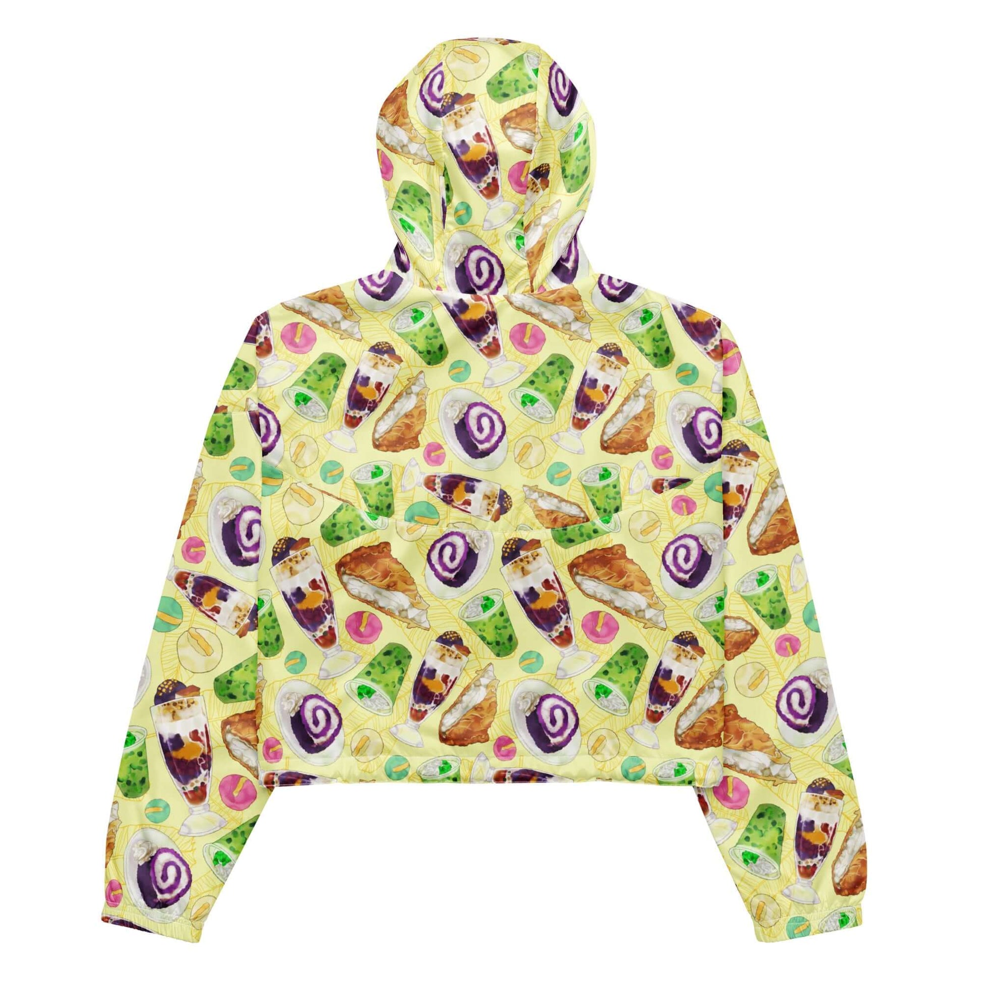Bright and fun Filipino Dessert cropped windbreaker showcasing classic treats like halo-halo and buko pandan.