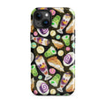 Colorful Filipino Dessert iPhone® Tough Case featuring a vibrant design of traditional treats and sweets.