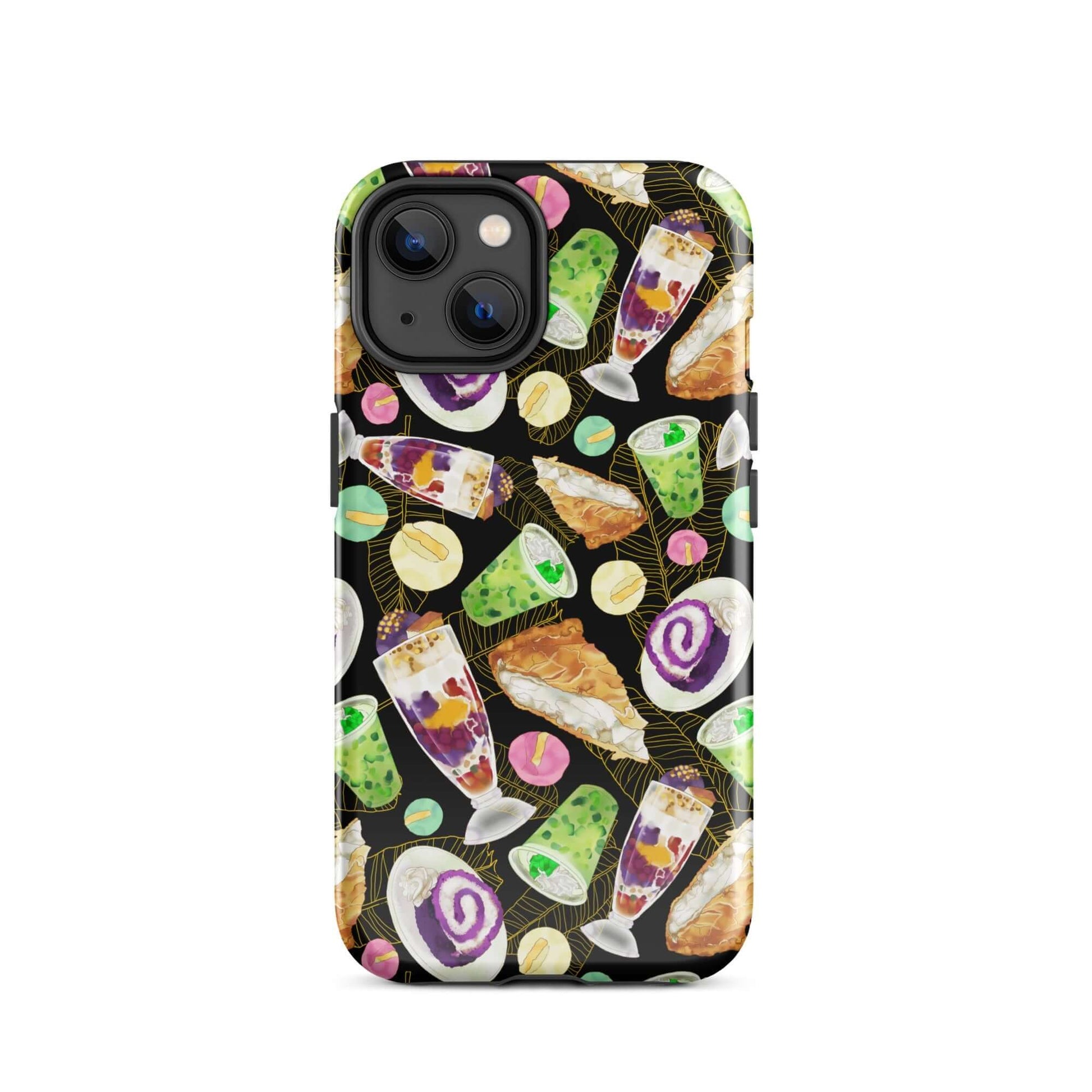 Colorful Filipino Dessert iPhone® Tough Case featuring vibrant illustrations of traditional treats and sweets.