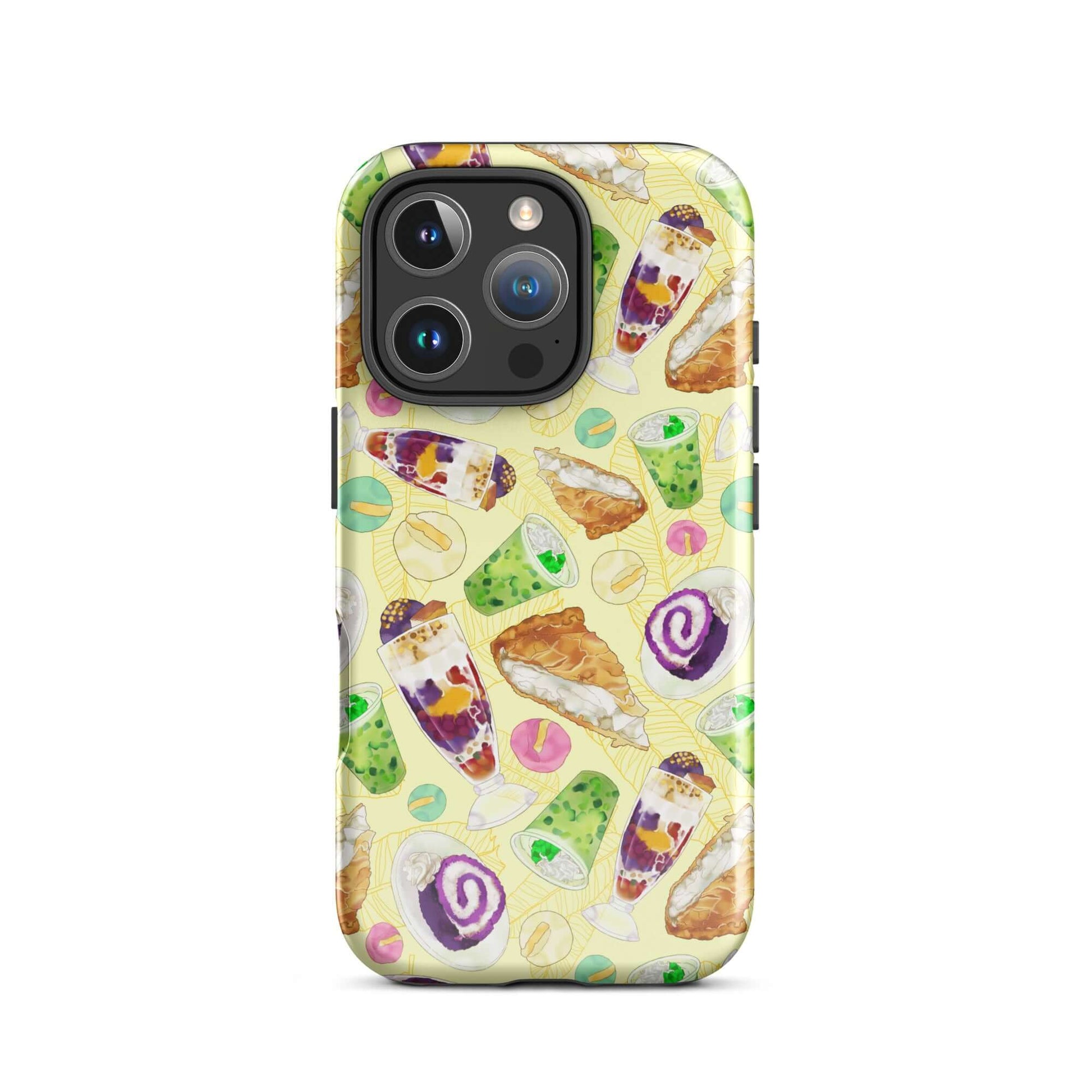 Stylish Filipino Dessert iPhone® Tough Case featuring vibrant images of popular Filipino sweets and treats.