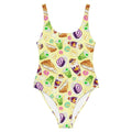 Colorful Filipino Dessert One-Piece Swimsuit featuring a fun dessert print, perfect for style and comfort at the beach.