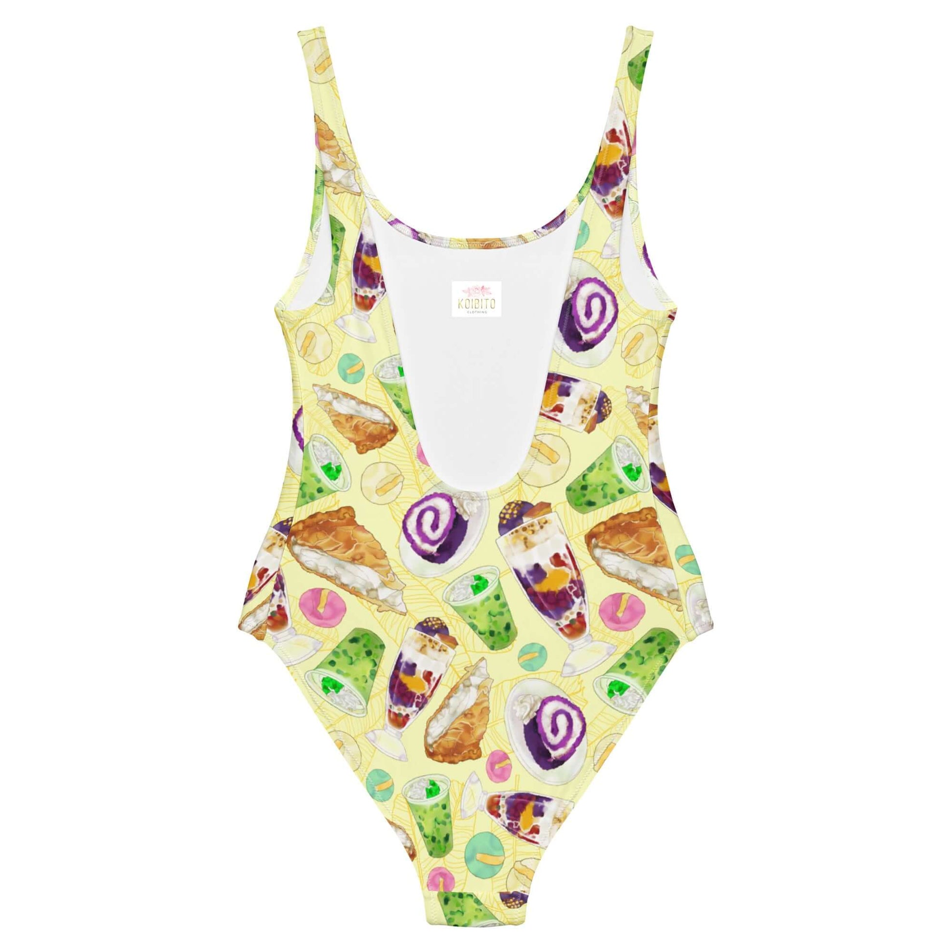 Bright and fun Filipino Dessert One-Piece Swimsuit featuring colorful dessert prints, perfect for summer style.