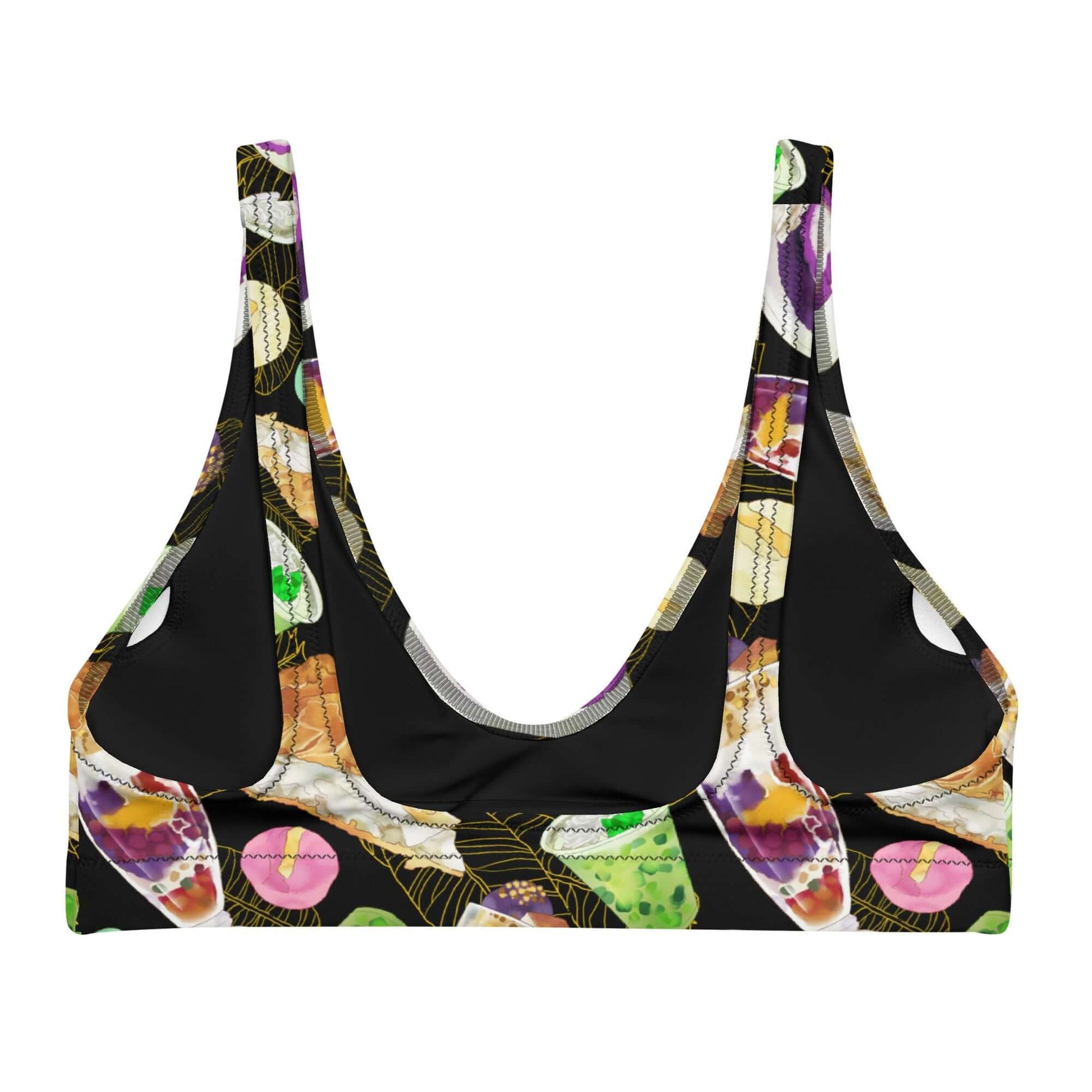Colorful Filipino Dessert Padded Bikini Top showcasing vibrant prints inspired by traditional Filipino treats. Perfect for summer!