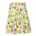 Stylish Filipino Dessert Skater Skirt featuring a vibrant print of classic desserts for a fun, playful look.