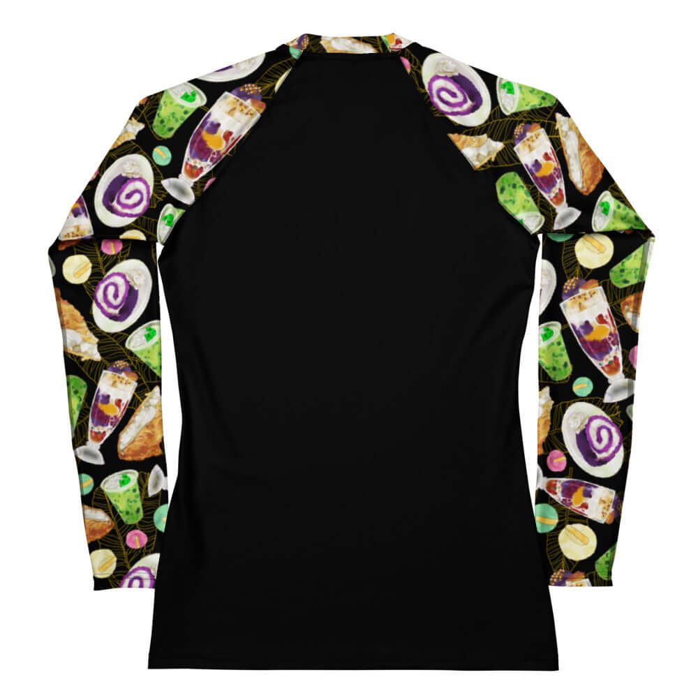 Stylish Filipino Dessert Rash Guard featuring vibrant dessert designs, perfect for active lifestyles.