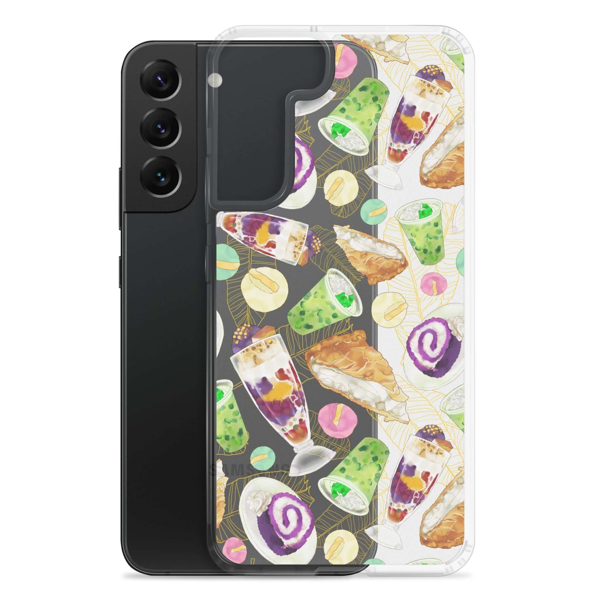 Stylishly protect your phone with the Filipino Dessert Samsung® Clear Case featuring delightful ube rolls and halo-halo.