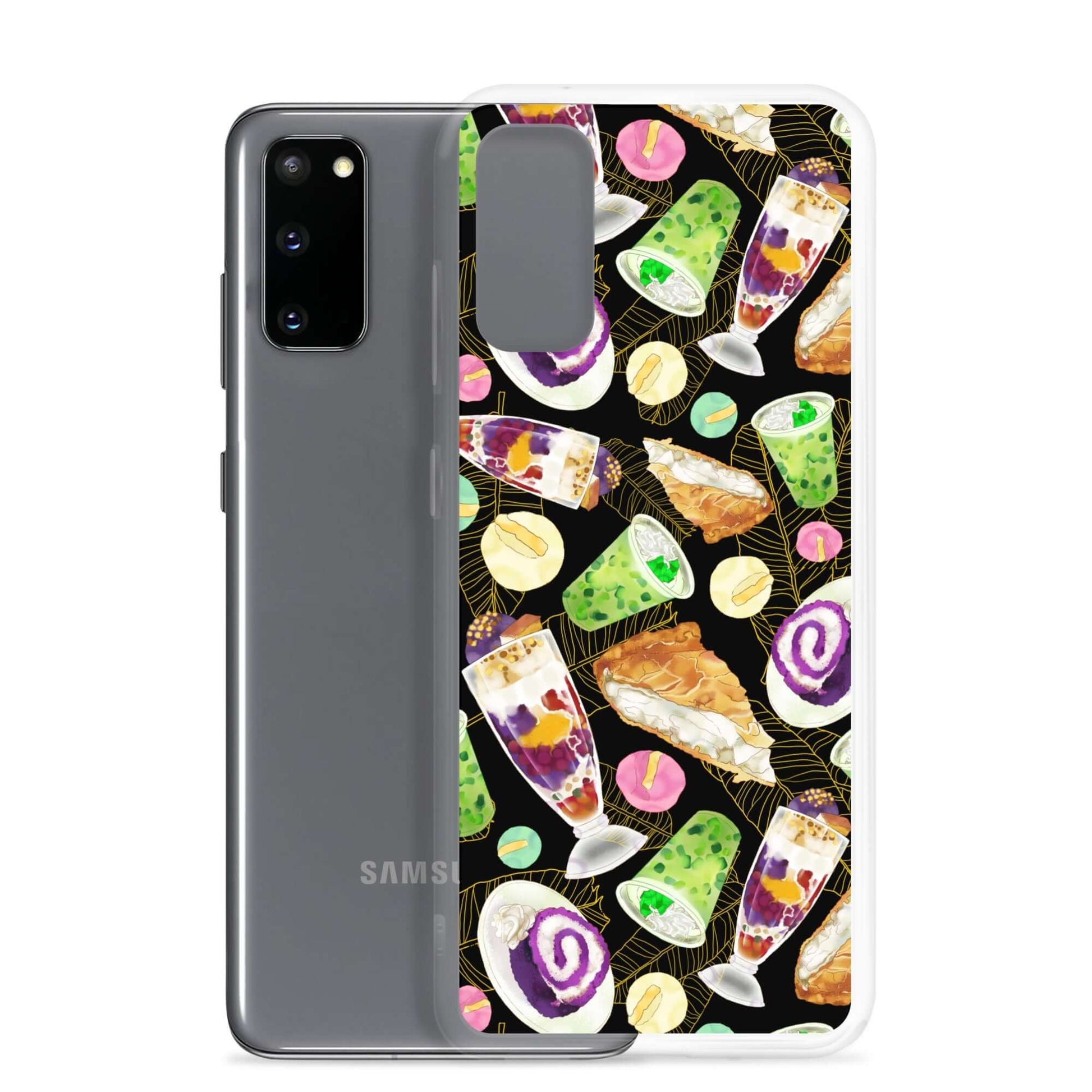Colorful Filipino Dessert Samsung® Clear Case featuring ube rolls and halo-halo, perfect for style and protection.