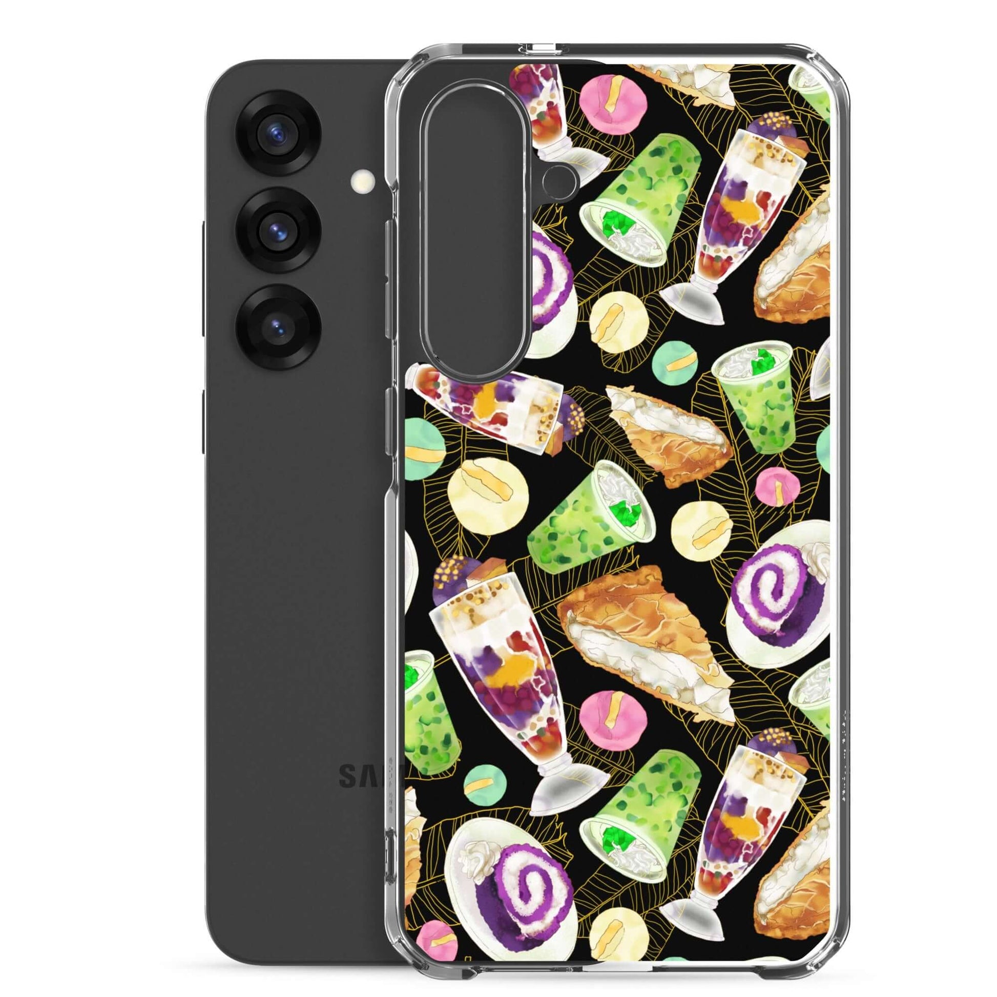 Colorful Filipino Dessert Samsung® Clear Case featuring ube rolls and halo-halo, perfect for sweet tooth lovers.
