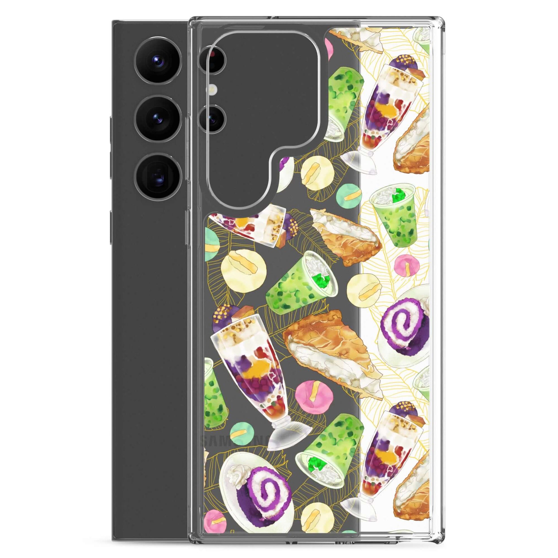 Showcase your love for sweets with the Filipino Dessert Samsung® Clear Case, featuring ube rolls and halo-halo designs.