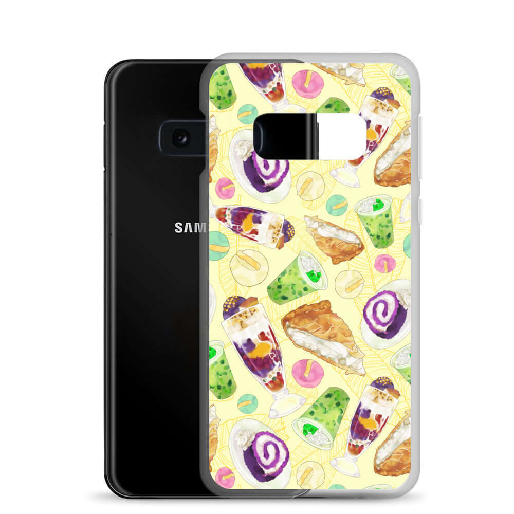Colorful Filipino Dessert Samsung® Clear Case featuring ube rolls and halo-halo, perfect for showcasing your style.