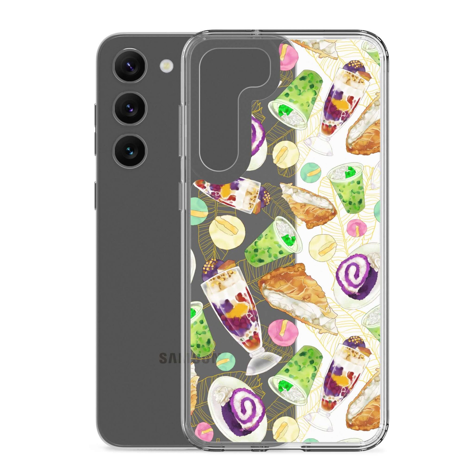 Show off your style with the Filipino Dessert Samsung® Clear Case featuring vibrant ube rolls and halo-halo treats.