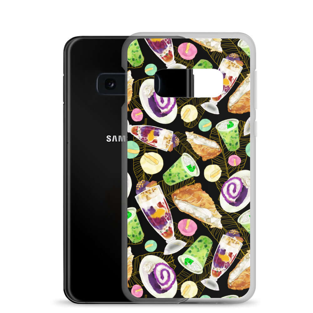 Colorful Filipino Dessert Samsung® Clear Case featuring ube rolls and halo-halo, perfect for showcasing your style.