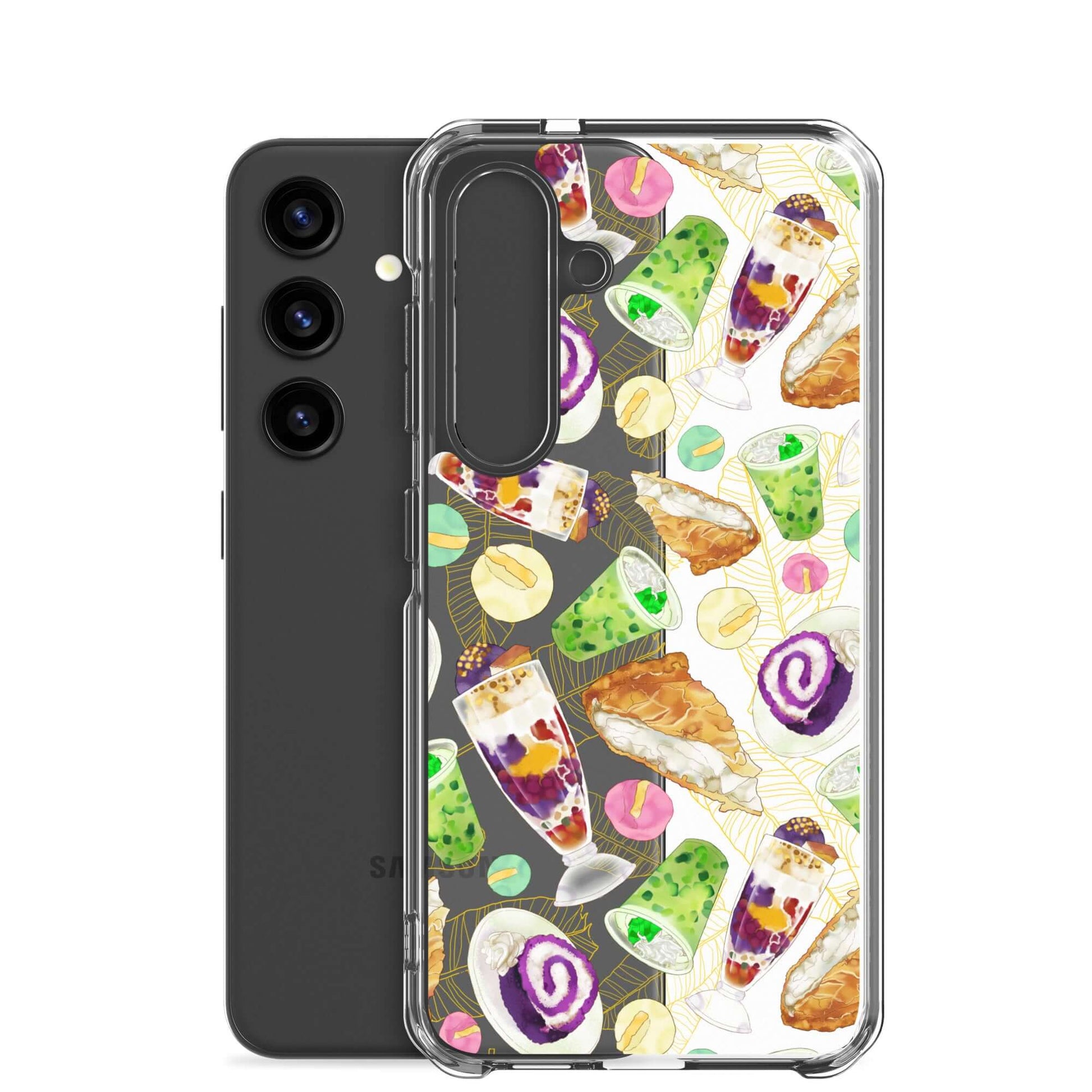 Show off your style with the Filipino Dessert Samsung® Clear Case featuring vibrant ube rolls and halo-halo treats.