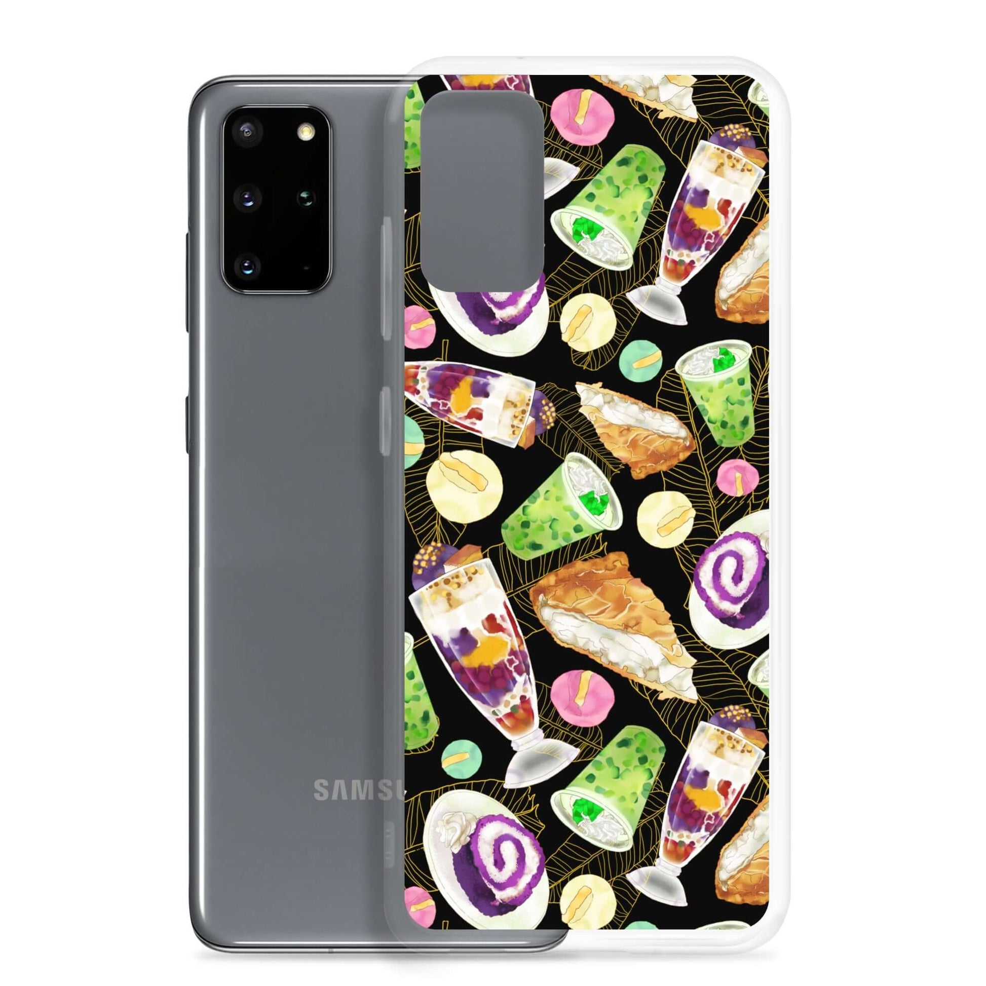 Colorful Filipino Dessert Samsung® Clear Case featuring ube rolls and halo-halo, perfect for sweet tooth lovers.