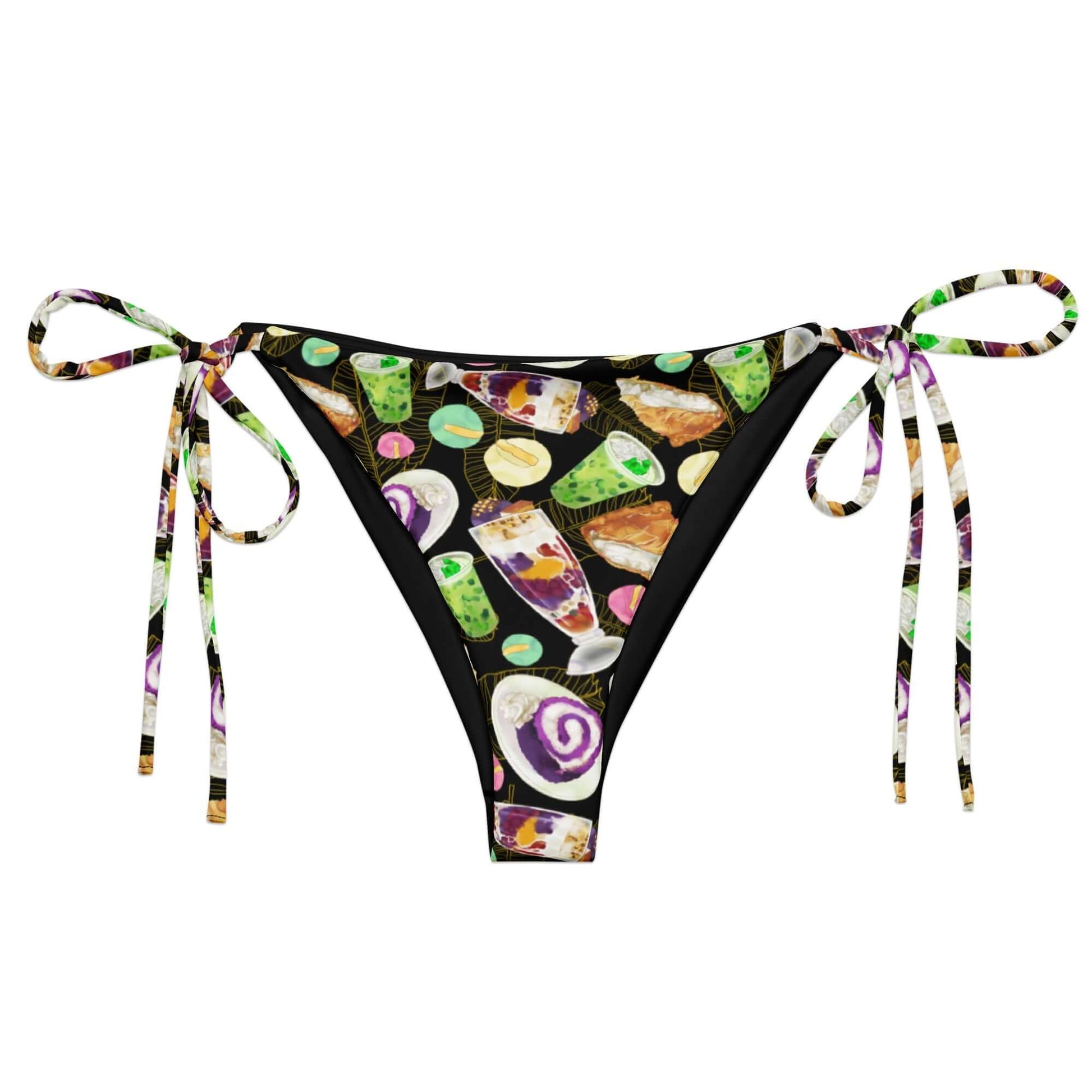 Flirt with fun in the Filipino Dessert String Bikini Bottom, featuring vibrant prints of beloved Filipino sweets.