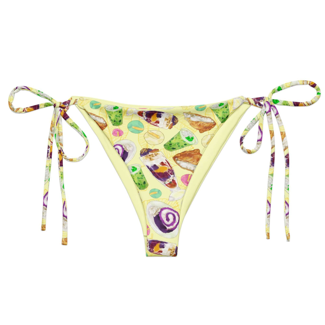 Filipino Dessert String Bikini Bottom features playful prints of ube rolls and halo-halo, perfect for tropical vibes.