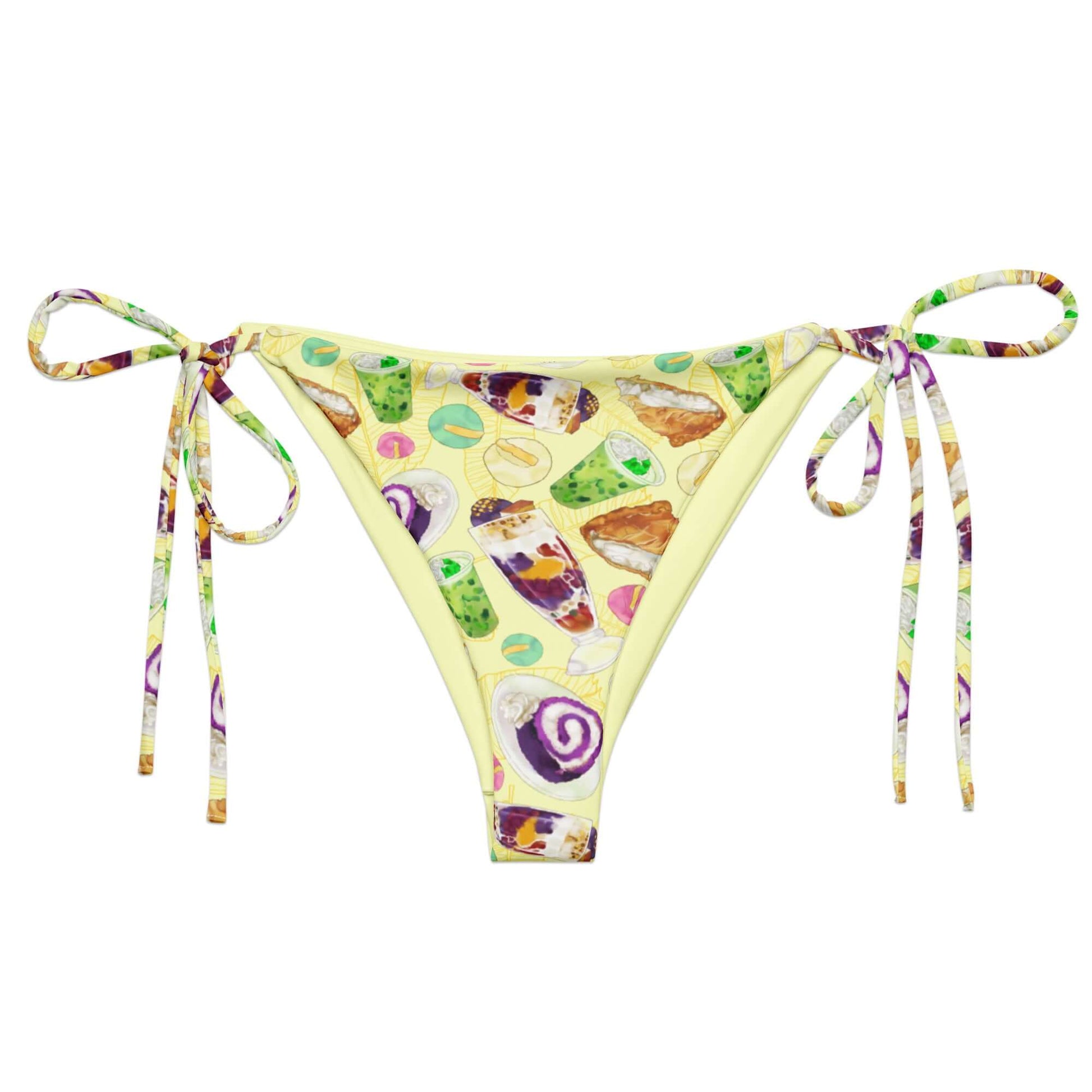 Filipino Dessert String Bikini Bottom features playful prints of ube rolls and halo-halo, perfect for tropical vibes.