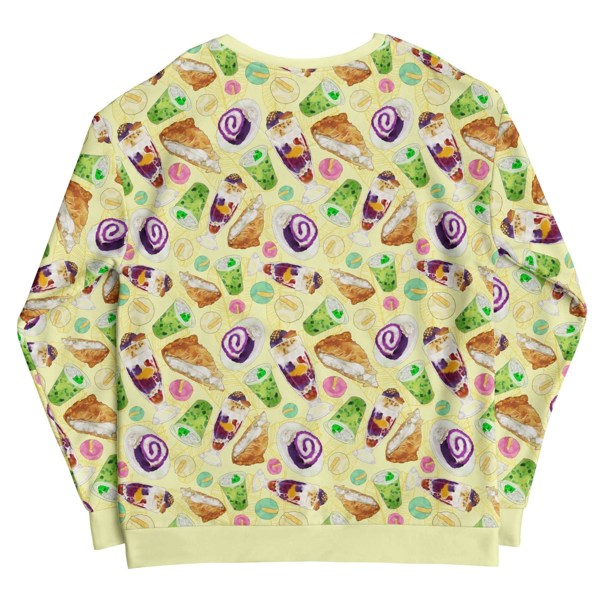 Cozy Filipino Dessert Sweatshirt featuring colorful designs of ube rolls and halo halo for sweet tooth lovers.