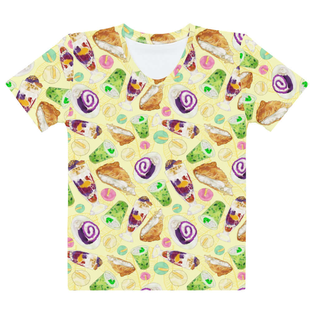 Stylish Filipino Dessert T-shirt featuring vibrant prints of beloved desserts perfect for any foodie.