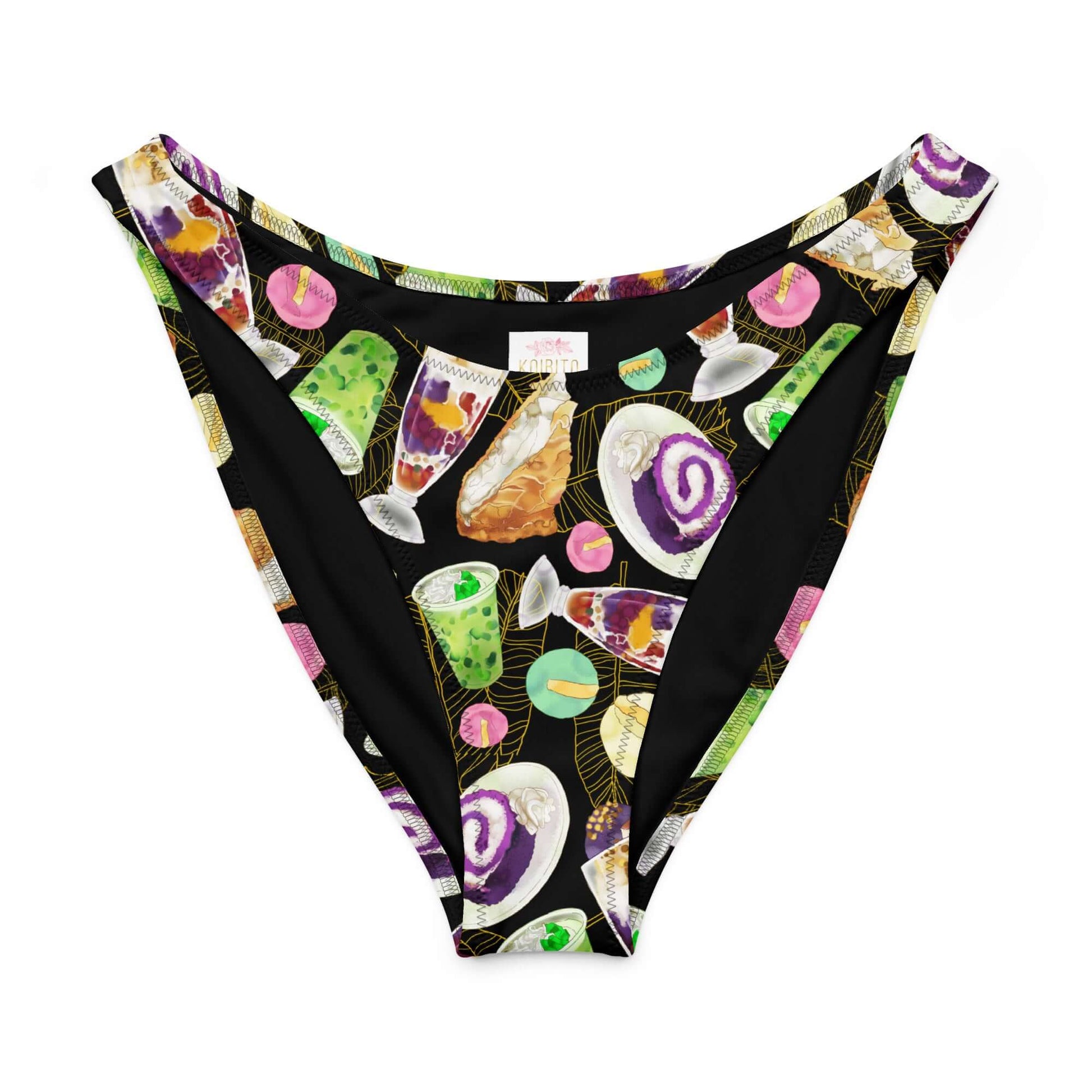 Colorful V-cut bikini bottom featuring playful Filipino dessert prints, perfect for sunny days at the beach.