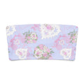 Charming floral bandeau design featuring hearts and pastel roses, perfect for a romantic touch in swimwear.