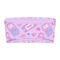 Gamer Girl bandeau bikini top featuring playful gaming-themed pastel patterns.