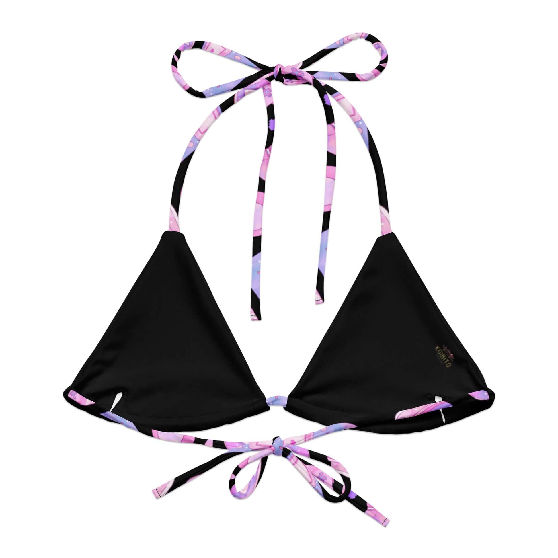 Gamer Girl Padded String Bikini Top features eco-friendly design and adjustable straps for stylish summer fun.