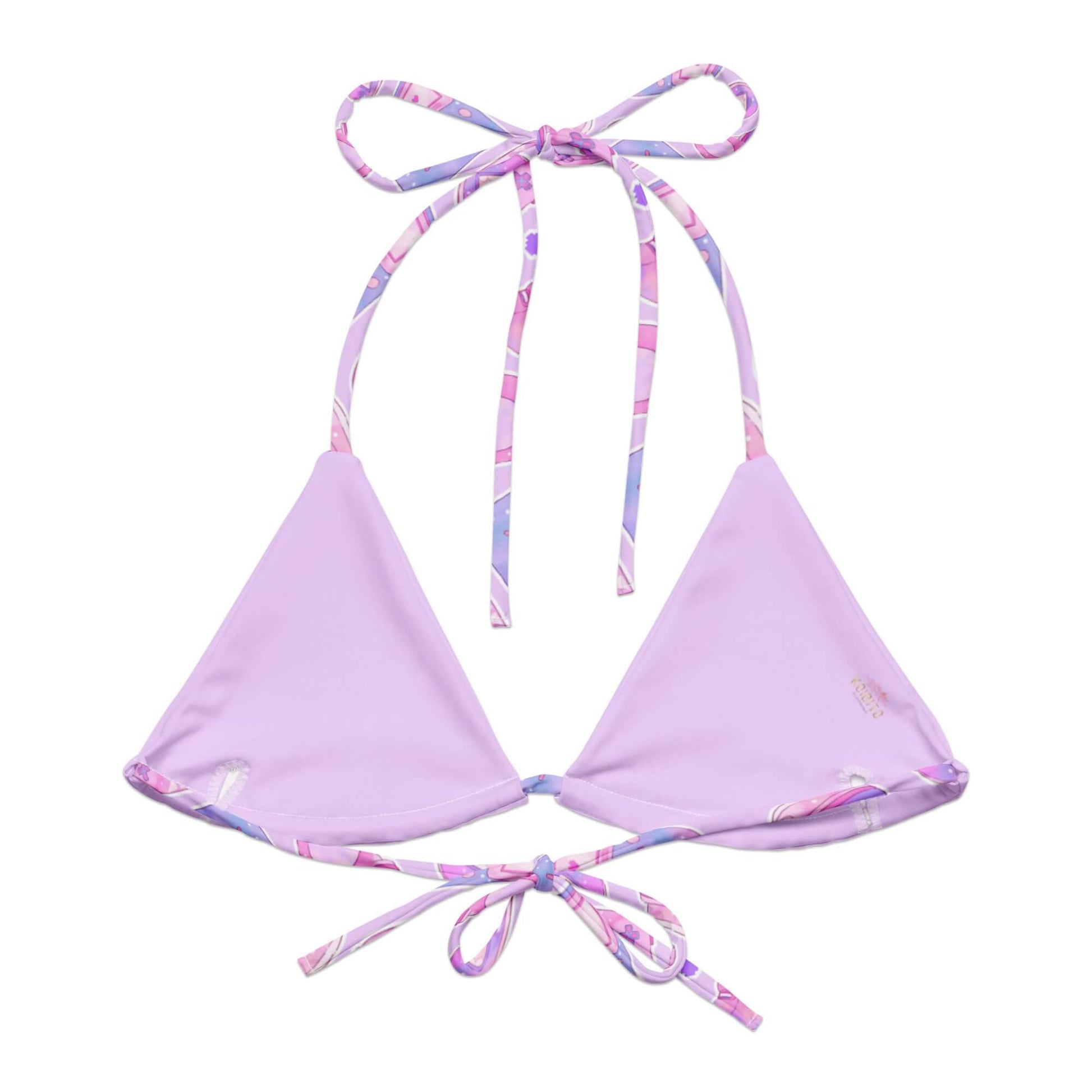 Eco-friendly Gamer Girl Padded String Bikini Top with soft recycled fabric and stylish ties, perfect for summer vibes.